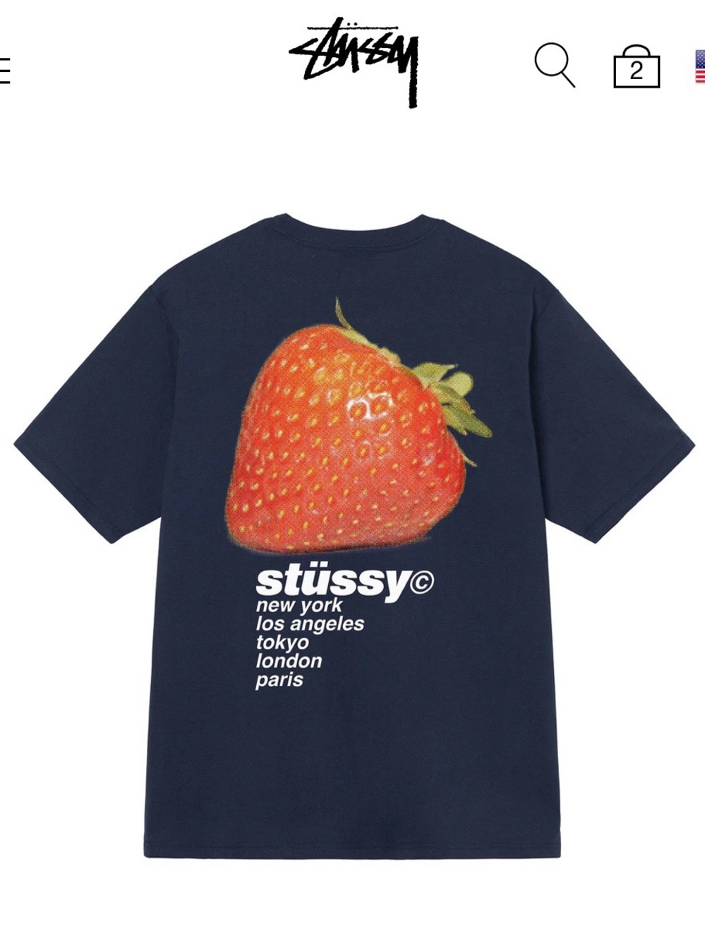 NWT Stüssy Strawberry Tee Cities Graphic T-Shirt Navy Blue – Men’s Large New